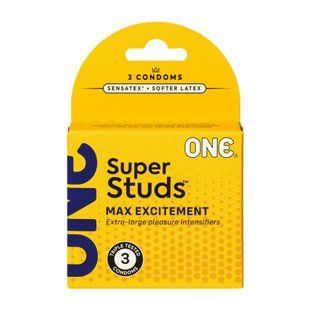 Презервативи ONE Super Studs, 3 шт, з точковим рельєфом, зі змазкою, паковання &mdash; картонна коробка SX0782 фото