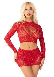 Комплект Leg Avenue Rhinestone Crop Top and Mini Skirt One Size, Red SX1745 фото