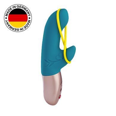 Мини вибратор-кролик со стимулирующей лентой Fun Factory AMORINO petrol/neon yellow, лента съемная SX0947 фото