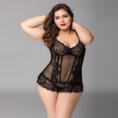 Кружевной корсет JSY &laquo;Сексуальная Белла&raquo; Plus Size Black, мелкая сетка, гипюр, чашки с косточками SO8364 фото