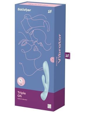 Двухсторонний вибратор-кролик Satisfyer Triple Oh Light Blue, 3 мотора, рукоятка-массажер SO7781 фото
