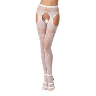 Сексуальні колготки-бодістокінги Passion S022 One Size, White, імітація панчіх і пояса з гартерами PSS022W фото