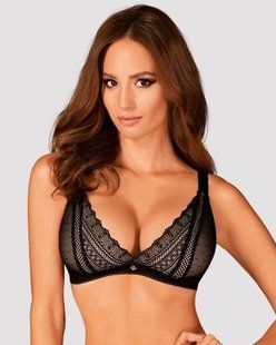 Кружевной бюстгальтер с треугольной чашкой Obsessive Estiqua bra M/L, черный, широкие лямки SO7259 фото