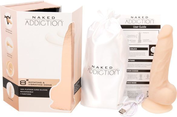 Фаллоимитатор с вибрацией и ротацией Naked ADDICTION James 8&Prime; Rotating & Vibrating Dong, пульт ДУ SO5587 фото